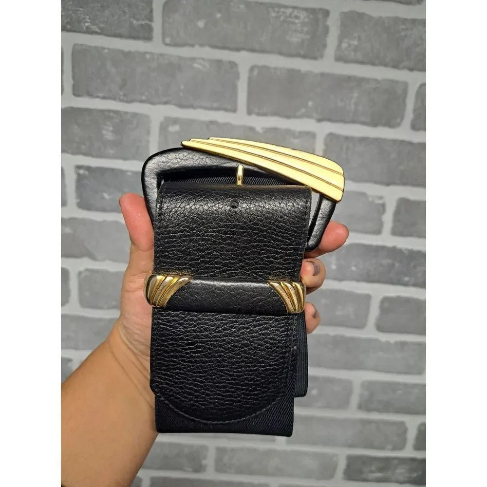 Express Black Leather WaistWide Belt‎ Gold Bucklet Vintage Y2K Size Medium